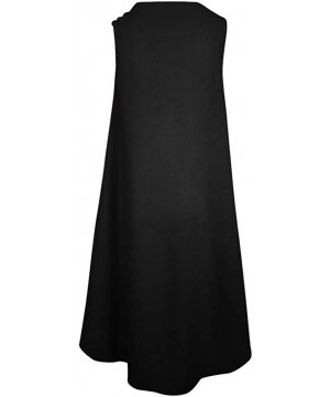 Nightgowns & Sleepshirts Womens Dresses- Ladies Ladies Summer Round Neck Sleeveless Button Pocket Solid Tank Loose Dress - Bl...