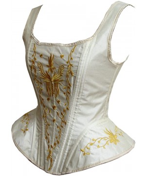 Bustiers & Corsets Women's Overbust Steel Boned Embroidery Lace Up Back Strap Corset Bustier Top - Beige - CA18Z6I6I4Z