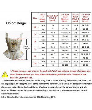 Bustiers & Corsets Women's Overbust Steel Boned Embroidery Lace Up Back Strap Corset Bustier Top - Beige - CA18Z6I6I4Z