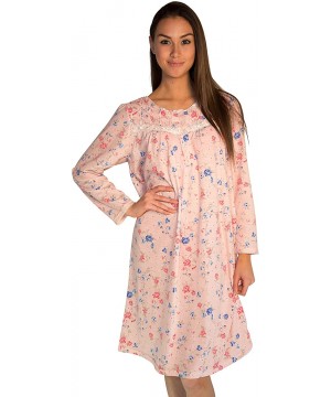 Nightgowns & Sleepshirts Long Sleeve Cotton Nightgown Dress with Flower-Print - Medium to 5X Available (649) - Pink - C0180HI...