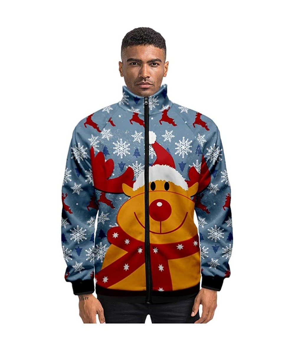 Thermal Underwear Ugly Christmas Man Xmas Jacket Casual 3D Print Santa Sportswear Long Sleeve Coat - Red4 - C719265780G