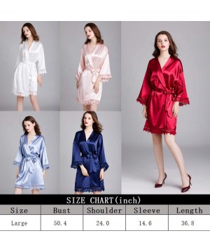 Robes Women's Pure Color Short Satin Robes V-Neck Kimono Bride Bridesmaid Nightgown - Red - CE190WWH0G9