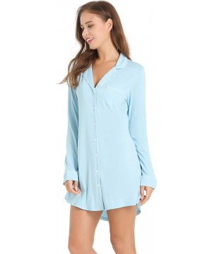 Nightgowns & Sleepshirts Womens Long Sleeve Nightgown Button Down Nightshirt Bamboo Sleep Shirt Soft Pajama Top - Light Blue ...