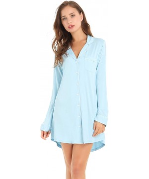 Nightgowns & Sleepshirts Womens Long Sleeve Nightgown Button Down Nightshirt Bamboo Sleep Shirt Soft Pajama Top - Light Blue ...