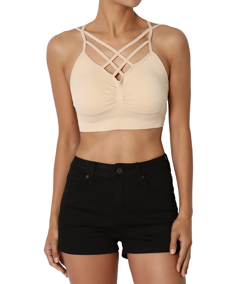 Bras Cage Strappy Padded Bralettes Stretch Sexy Bustier Crop Bra Top - Sand - CH188OQICAS