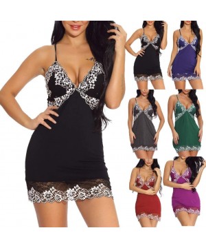 Sets Women Plus Size Babydoll Lace Silks Lingerie G-String Set Underwear Satin Pajamas Cami Shorts Set Nightwear Cami Top - 8...