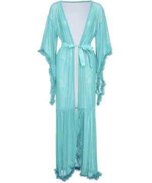 Nightgowns & Sleepshirts Women Long Nightdress Lingerie Nightgown Sleepwear Sexy Translucent Robe Coat Kimono - Green - CE18N...