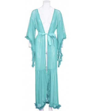 Nightgowns & Sleepshirts Women Long Nightdress Lingerie Nightgown Sleepwear Sexy Translucent Robe Coat Kimono - Green - CE18N...