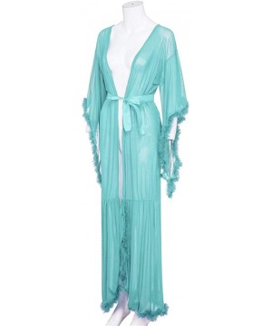 Nightgowns & Sleepshirts Women Long Nightdress Lingerie Nightgown Sleepwear Sexy Translucent Robe Coat Kimono - Green - CE18N...