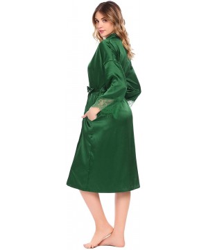 Sets Women's 3 Piece Pajama Set Satin Kimono Robe Lace Sleepwear Cami Pj Top and Shorts - Green - CM189HOGYHR