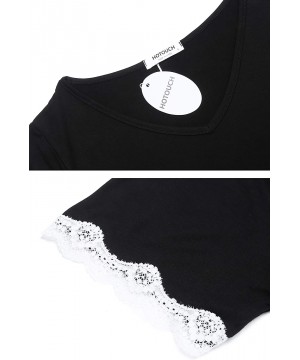 Sets Women's Pajamas Set Lace Short Sleeve Sleepwear Top with Capri Pants Pjs Sets - Black - C7192R67CE5