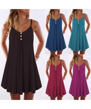 Nightgowns & Sleepshirts Women's Summer Tank Dress Casual Sleeveless Knee Length Pleated Sun Dresses Spaghetti Strap Cami Tan...