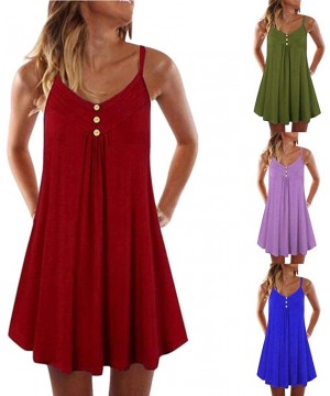 Nightgowns & Sleepshirts Women's Summer Tank Dress Casual Sleeveless Knee Length Pleated Sun Dresses Spaghetti Strap Cami Tan...