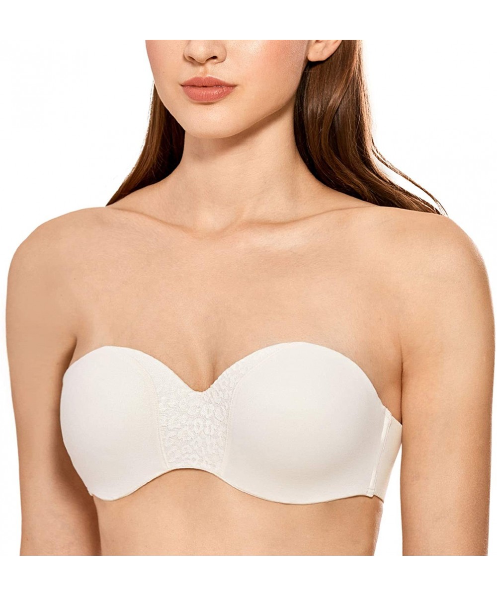 Bras Women's Strapless Bra Padded Underwire Demi Cup Multiway Straps Bandeau Bras - Ivory - CU18SMW7WXN