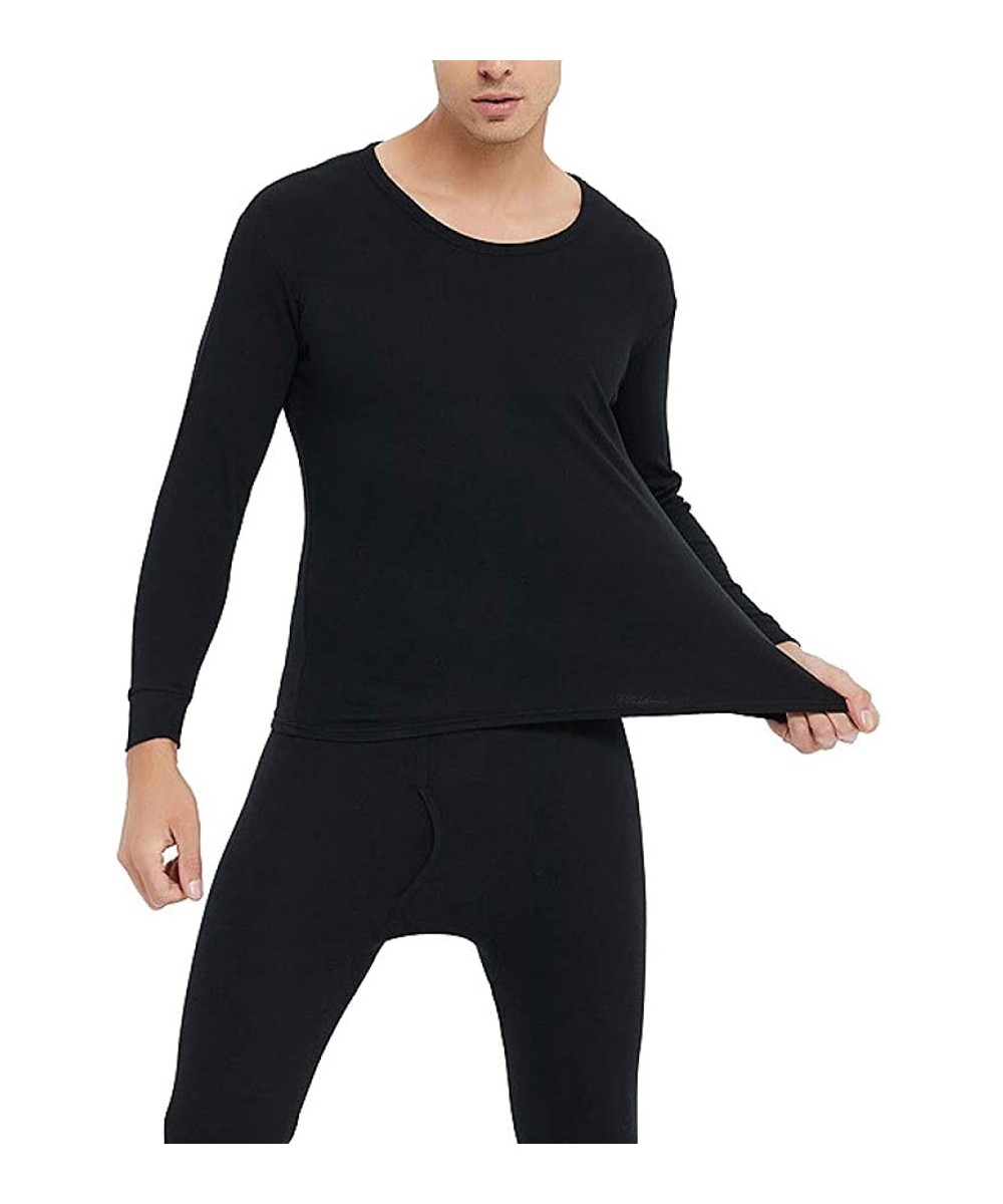 Thermal Underwear Mens Ultra Soft Cotton Thermal Underwear Stretchy Long Johns Set Base Layer Thermal Top and Bottom - Black ...