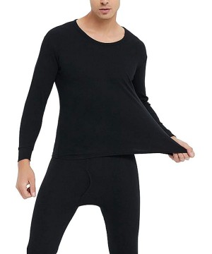 Thermal Underwear Mens Ultra Soft Cotton Thermal Underwear Stretchy Long Johns Set Base Layer Thermal Top and Bottom - Black ...