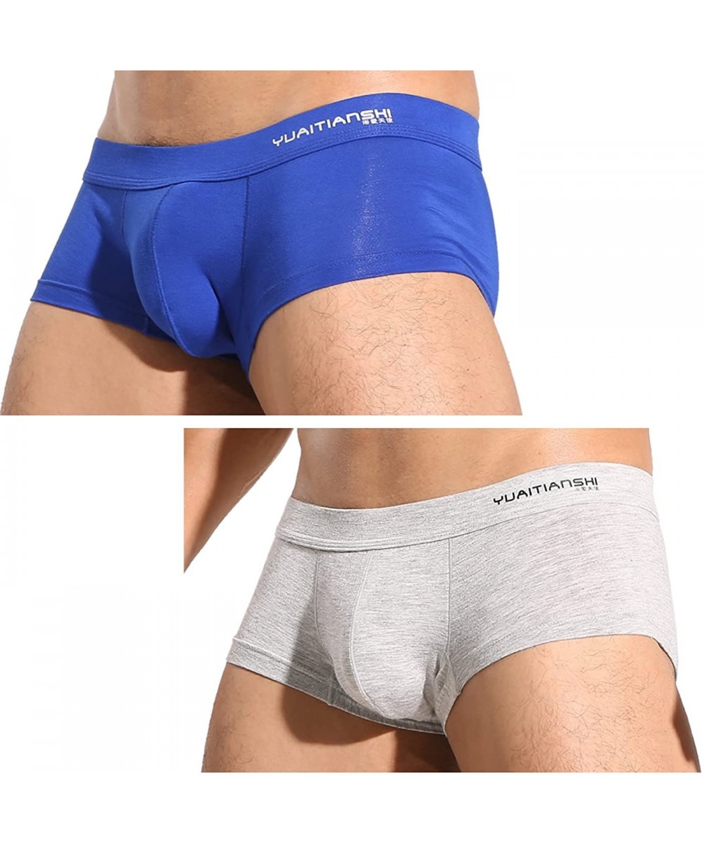 Boxer Briefs 2-Pack Pure Color Men's Soft Underwear Modal Comfortable Boxer Briefs - Blue \ Gray - CN17Z2R8TNQ