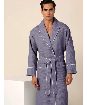 Robes Men's Waffle Robe with Piping - Lightweight Cotton- Full Length Robe- Ultra Soft Spa Sleepwear Bathrobe - Waffle Weave ...