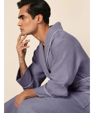 Robes Men's Waffle Robe with Piping - Lightweight Cotton- Full Length Robe- Ultra Soft Spa Sleepwear Bathrobe - Waffle Weave ...