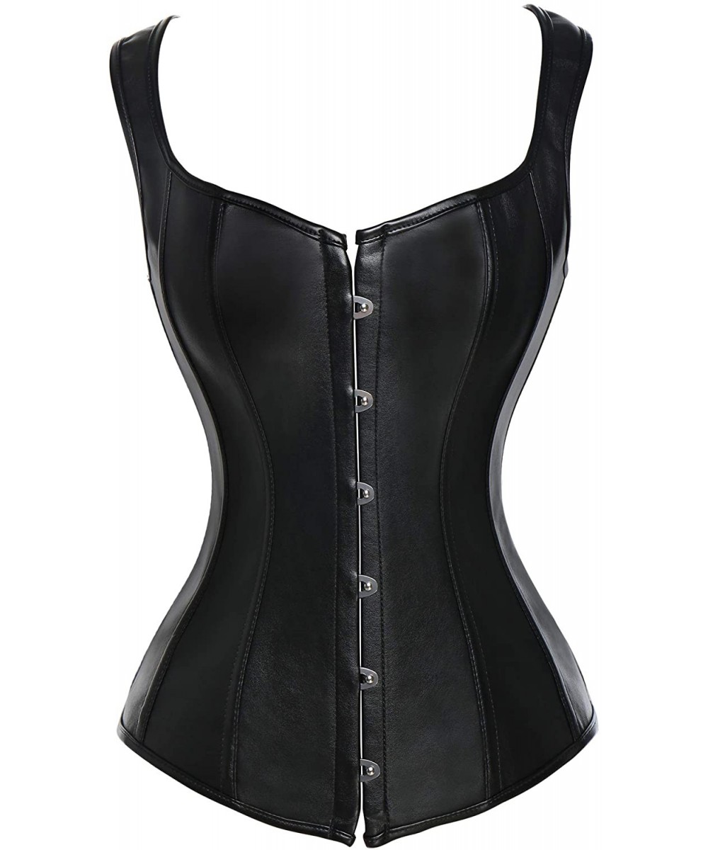 Bustiers & Corsets Womens Sexy PU Steampunk Corset Faux Leather Buckle Zipper Bustier Top Plus Size - Black-3 - CN18GAZXAA2