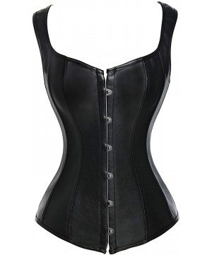 Bustiers & Corsets Womens Sexy PU Steampunk Corset Faux Leather Buckle Zipper Bustier Top Plus Size - Black-3 - CN18GAZXAA2