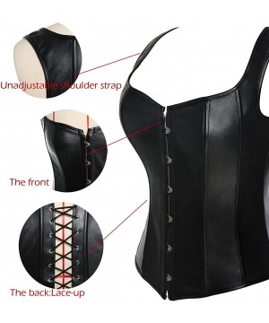 Bustiers & Corsets Womens Sexy PU Steampunk Corset Faux Leather Buckle Zipper Bustier Top Plus Size - Black-3 - CN18GAZXAA2