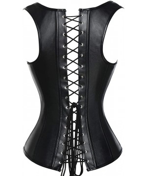 Bustiers & Corsets Womens Sexy PU Steampunk Corset Faux Leather Buckle Zipper Bustier Top Plus Size - Black-3 - CN18GAZXAA2