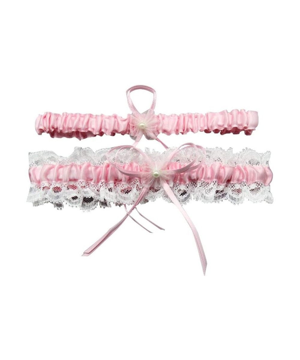 Garters & Garter Belts Lace Wedding Garters for Bride Pearl Stretch Prom Garter- Women Wedding Bridal Legs Garter Set (Pink) ...