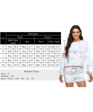 Sets Women Tie Dye Printed Shorts Pajamas Sets Ruffle Long Sleeve PJ Set Nightwear Loungewear Sleepwear - D Blue - CO198DO9YZE