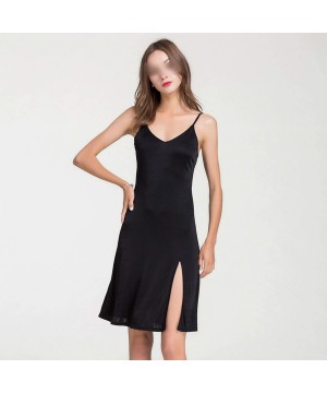 Slips Women Full Slips Real Silk Slips for Women Sexy V Neck Comfortable Slip Dress - Black - CR18UGGY2KA