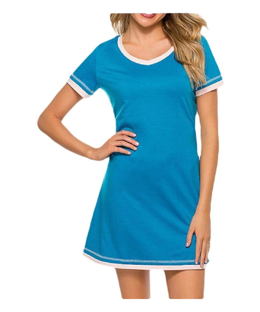 Nightgowns & Sleepshirts Women's Sleepwear Casual Nightgowns Short Sleeve V Neck Sleepshirt - 2 - CA19DHS3ML9