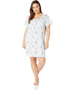 Nightgowns & Sleepshirts Women's Pajama Short Sleeve Pj Sleepdress - Purple Floral Mint Green - CO18E9GN80T