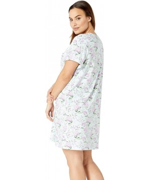 Nightgowns & Sleepshirts Women's Pajama Short Sleeve Pj Sleepdress - Purple Floral Mint Green - CO18E9GN80T