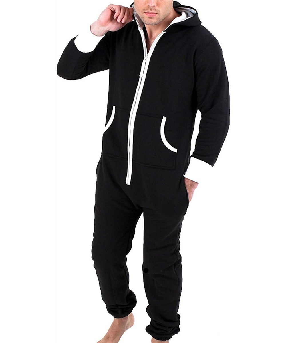 Sleep Sets Mens Onesie Adult Hooded Jumpsuit Unisex One Piece Non Footed Pajamas - Black - C9192W0WTQ0