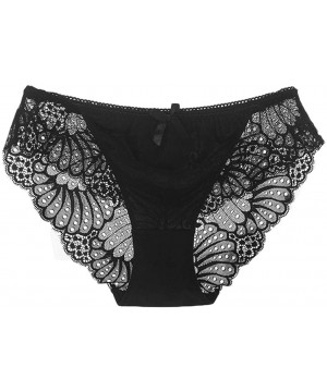 Thermal Underwear Sexy Lace Briefs for Women Panties-Fashion Low Waist Underpants Lingerie Bow G-String Thongs - Black - CR19...