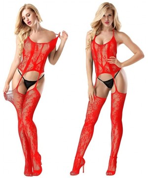 Baby Dolls & Chemises Sexy Women Fishnet Babydoll Lingerie Elegant Underwear Thin Nightwear Sleepwear Bodysuit - Red - CJ19CG...