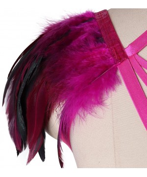 Bras Body Harness Feathers Women Strappy Epaulette Wing Punk Rave Burning Man - Rose Red - C818QC8QAZC