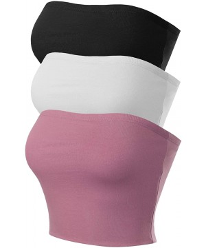 Camisoles & Tanks Women's Causal Strapless Double Layered Basic Sexy Tube Top - 3pack - Black/White/Lavender - CC195XO3QKO