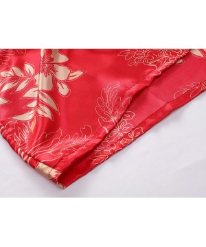 Robes Womens Mens One Size Silky Kimono Robe 3/4 Sleeve Satin Sleepwear Bathrobe Loungewear - Red Short - CN18UC8Y8KL