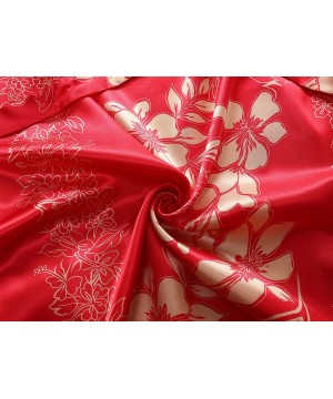 Robes Womens Mens One Size Silky Kimono Robe 3/4 Sleeve Satin Sleepwear Bathrobe Loungewear - Red Short - CN18UC8Y8KL