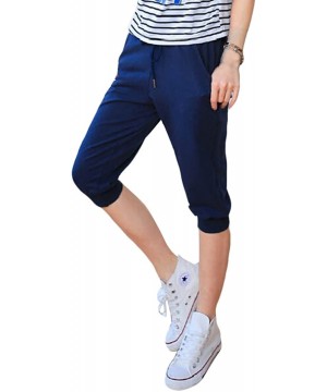 Bottoms Women's Cacual Sport Shorts Drawstring Waist Jogger Harem Pants with Pocket - Navy Blue - C819C8TNULR