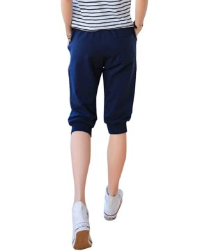 Bottoms Women's Cacual Sport Shorts Drawstring Waist Jogger Harem Pants with Pocket - Navy Blue - C819C8TNULR