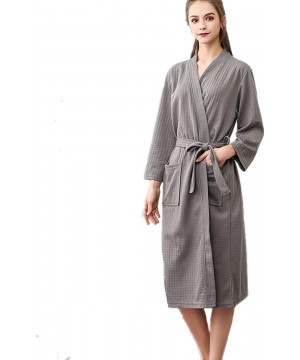 Robes Couple Pajamas Waffle Bathrobe Kimono Robe Lightweight Robe Spa Belted with Pockets - Womens Gray - C618HEH5K7Q