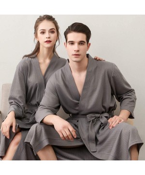 Robes Couple Pajamas Waffle Bathrobe Kimono Robe Lightweight Robe Spa Belted with Pockets - Womens Gray - C618HEH5K7Q