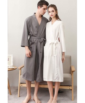 Robes Couple Pajamas Waffle Bathrobe Kimono Robe Lightweight Robe Spa Belted with Pockets - Womens Gray - C618HEH5K7Q