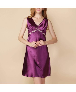 Nightgowns & Sleepshirts Women's Petite Satin Sleep Dress Sleeveless Tank Lingerie Luxury Short Nightgown - Purple - CC18UU0WUXD