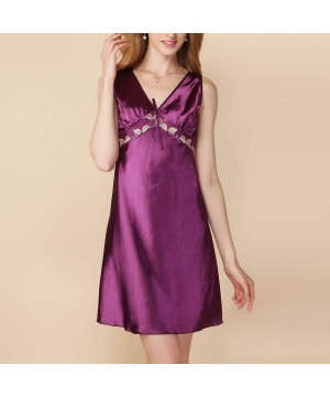 Nightgowns & Sleepshirts Women's Petite Satin Sleep Dress Sleeveless Tank Lingerie Luxury Short Nightgown - Purple - CC18UU0WUXD