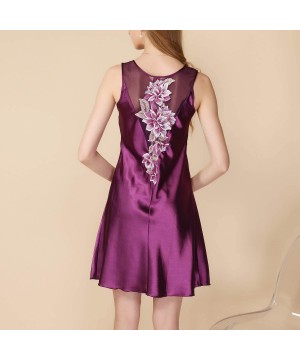 Nightgowns & Sleepshirts Women's Petite Satin Sleep Dress Sleeveless Tank Lingerie Luxury Short Nightgown - Purple - CC18UU0WUXD