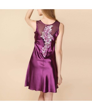 Nightgowns & Sleepshirts Women's Petite Satin Sleep Dress Sleeveless Tank Lingerie Luxury Short Nightgown - Purple - CC18UU0WUXD