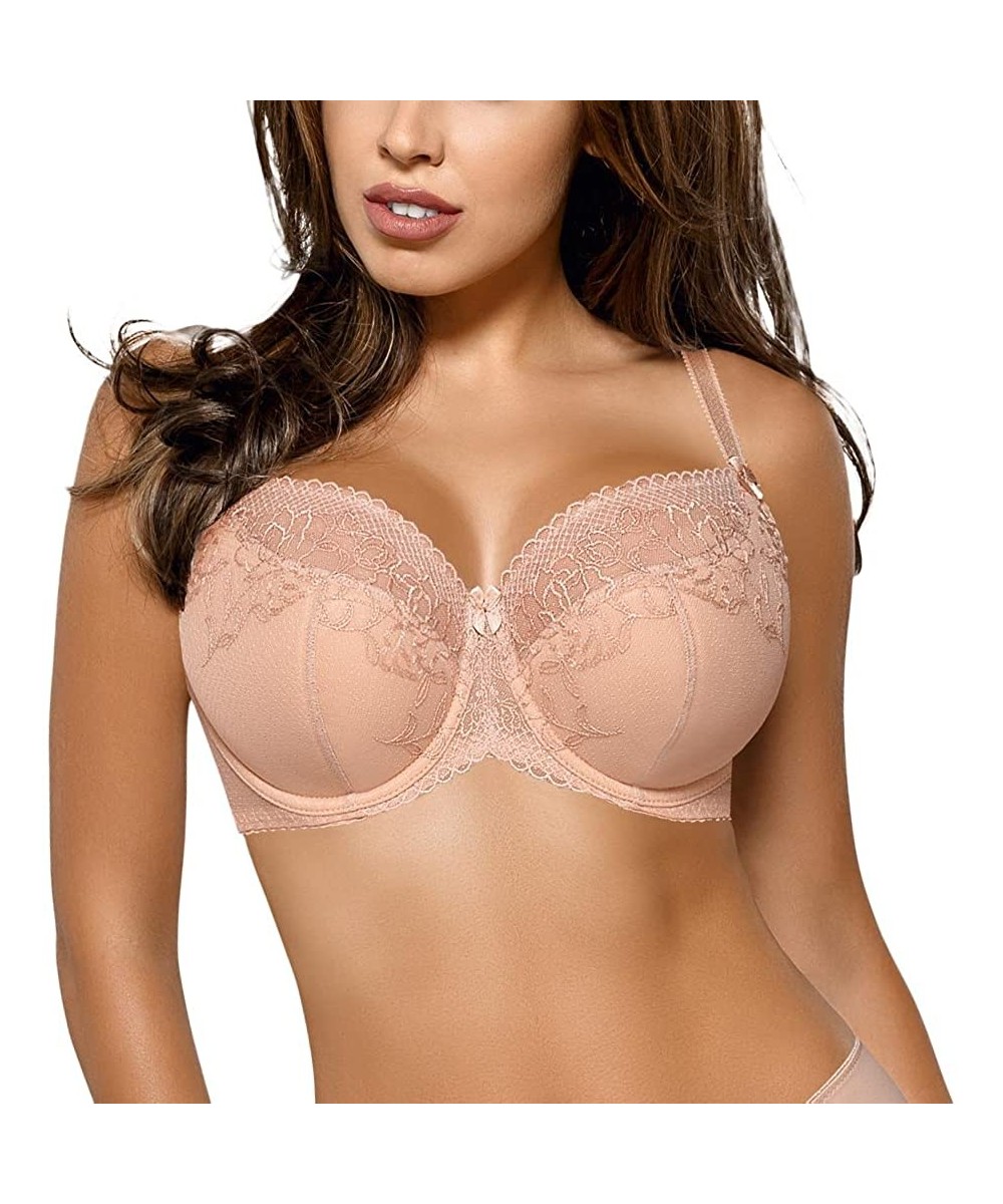 Bras 547 Adeline Underwired Half Padded Full Coverage Bra Plain Embroidered Cups - Beige - CQ184QS9AIC